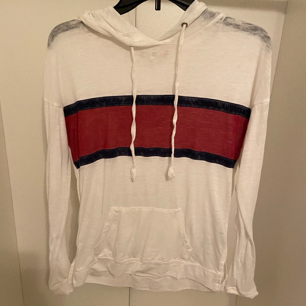 Women’s Pink Rose Red and Blue Striped Thin Hoodie, size small